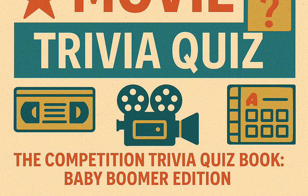 1980s movie trivia quiz graphic from The Competition Trivia Book with icons of classic films